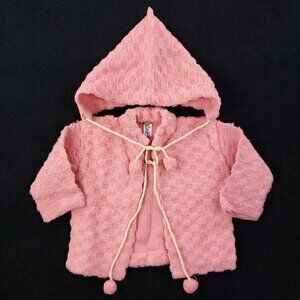 German Vintage Baby Toddler Knit Hat Cap Jacket Outfit Pink 50s Lago Apolda Sz 2